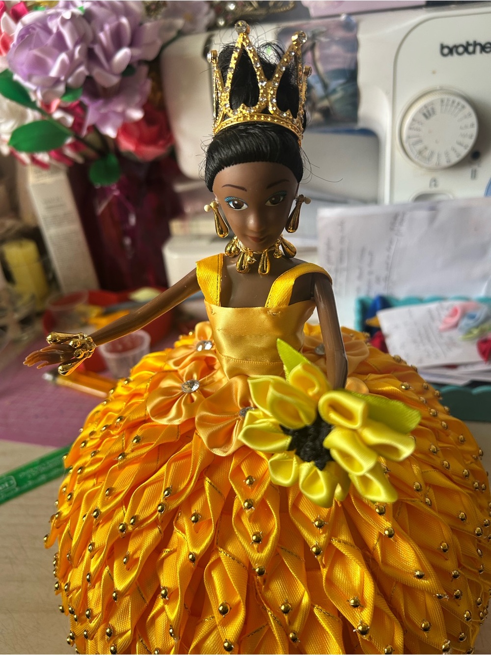 Yellow Princess Doll with Crown - Elegant Kids Toy